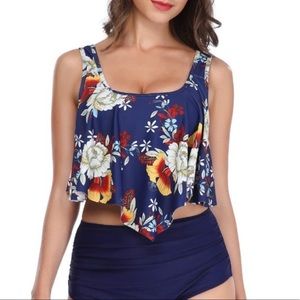New Plus Floral Flyaway Ruffle Swim Top
